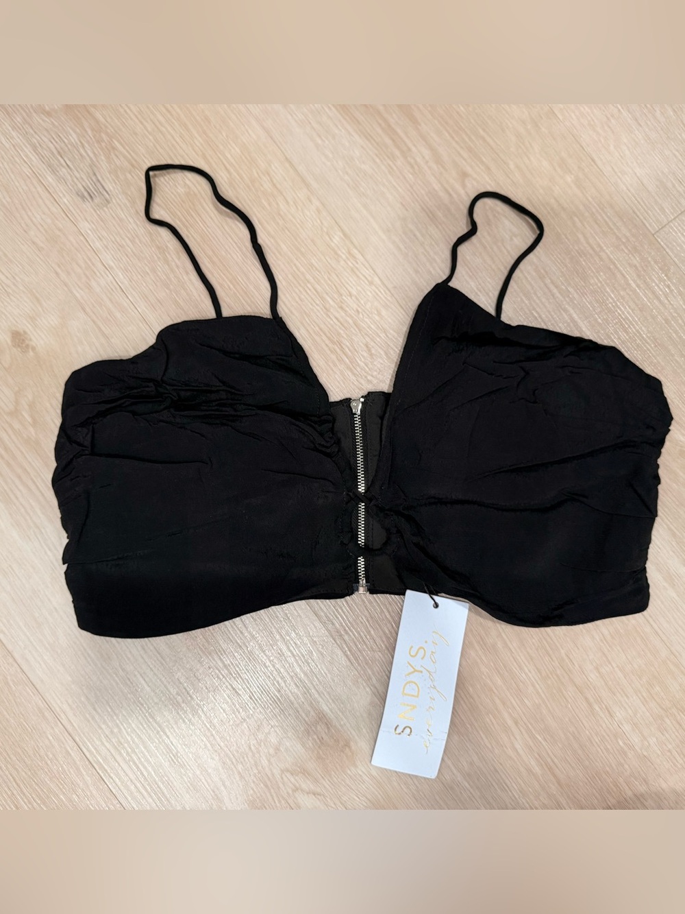 NWT SNDY's Black Zip-Front Crop Top